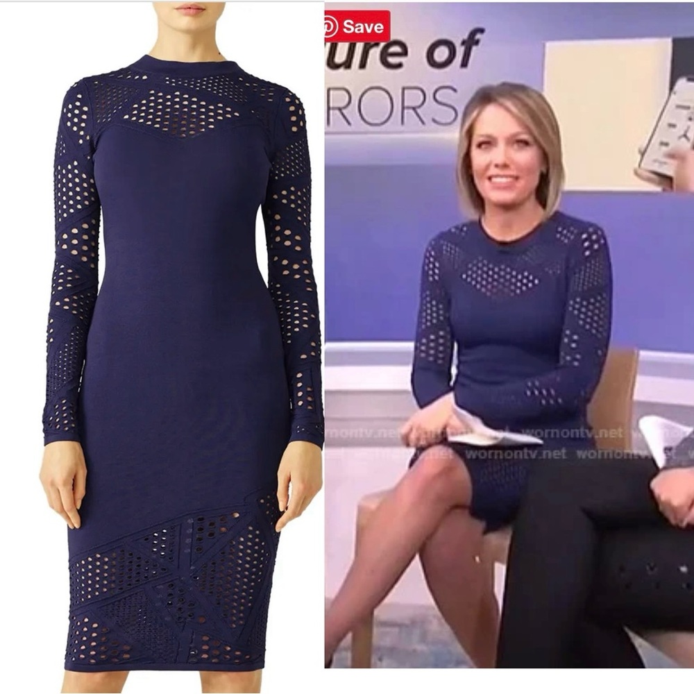 MILLY Lasercut “Fractured Pointelle” Sheath Dress in Navy Blue Size Small
